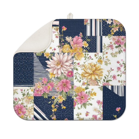 Pioneer Flower Floral Print Pattern Dish Drying Mat for Kitchen 1 Pack, Ultra Absorbent Microfiber Dishes Drainer Mats,16"x18"