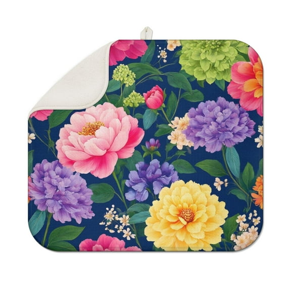 Pioneer Flower Floral Print Pattern Dish Drying Mat for Kitchen 1 Pack, Ultra Absorbent Microfiber Dishes Drainer Mats,16"x18"