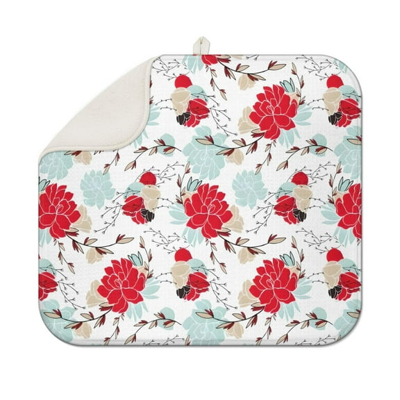 Pioneer Flower Floral Print Pattern Dish Drying Mat for Kitchen 1 Pack, Ultra Absorbent Microfiber Dishes Drainer Mats,16"x18"