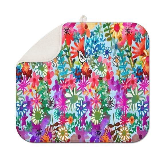 Pioneer Flower Floral Print Pattern Dish Drying Mat for Kitchen 1 Pack, Ultra Absorbent Microfiber Dishes Drainer Mats,16"x18"