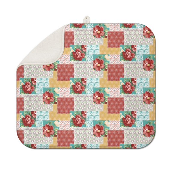 Pioneer Flower Floral Print Pattern Dish Drying Mat for Kitchen 1 Pack, Ultra Absorbent Microfiber Dishes Drainer Mats,16"x18"
