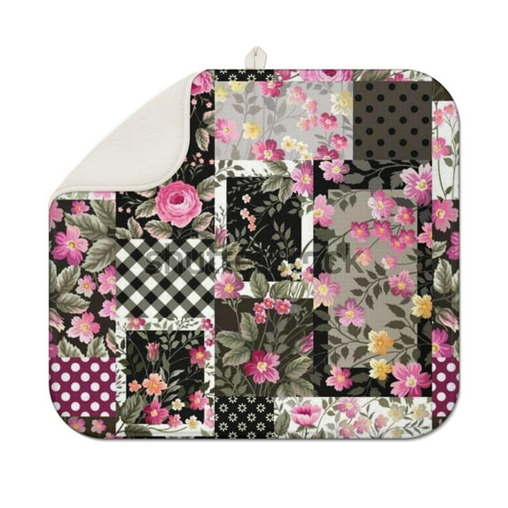 Pioneer Flower Floral Print Pattern Dish Drying Mat for Kitchen 1 Pack, Ultra Absorbent Microfiber Dishes Drainer Mats,16"x18"