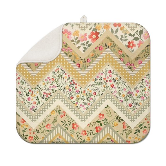 Pioneer Flower Floral Print Pattern Dish Drying Mat for Kitchen 1 Pack, Ultra Absorbent Microfiber Dishes Drainer Mats,16"x18"
