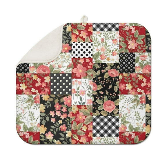 Pioneer Flower Floral Print Pattern Dish Drying Mat for Kitchen 1 Pack, Ultra Absorbent Microfiber Dishes Drainer Mats,16"x18"