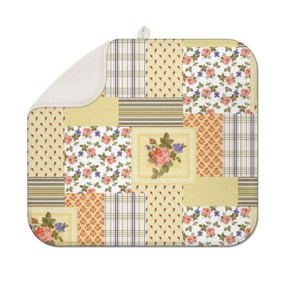 Pioneer Flower Floral Print Pattern Dish Drying Mat for Kitchen 1 Pack, Ultra Absorbent Microfiber Dishes Drainer Mats,16"x18"