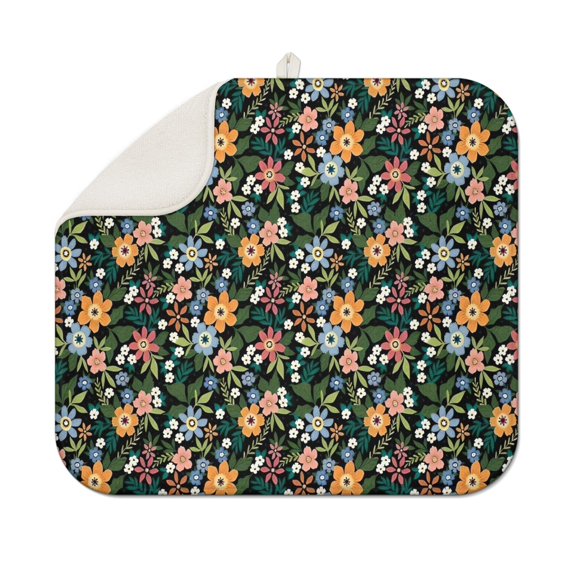Pioneer Flower Floral Print Pattern Dish Drying Mat for Kitchen 1 Pack, Ultra Absorbent Microfiber Dishes Drainer Mats,16"x18"