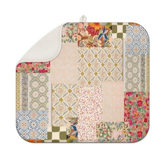 Pioneer Flower Floral Print Pattern Dish Drying Mat for Kitchen 1 Pack, Ultra Absorbent Microfiber Dishes Drainer Mats,16"x18"