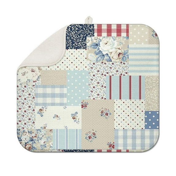 Pioneer Flower Floral Print Pattern Dish Drying Mat for Kitchen 1 Pack, Ultra Absorbent Microfiber Dishes Drainer Mats,16"x18"