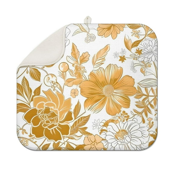 Pioneer Flower Floral Print Pattern Dish Drying Mat for Kitchen 1 Pack, Ultra Absorbent Microfiber Dishes Drainer Mats,16"x18"