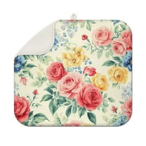 Pioneer Flower Floral Print Pattern Dish Drying Mat for Kitchen 1 Pack, Ultra Absorbent Microfiber Dishes Drainer Mats,16"x18"