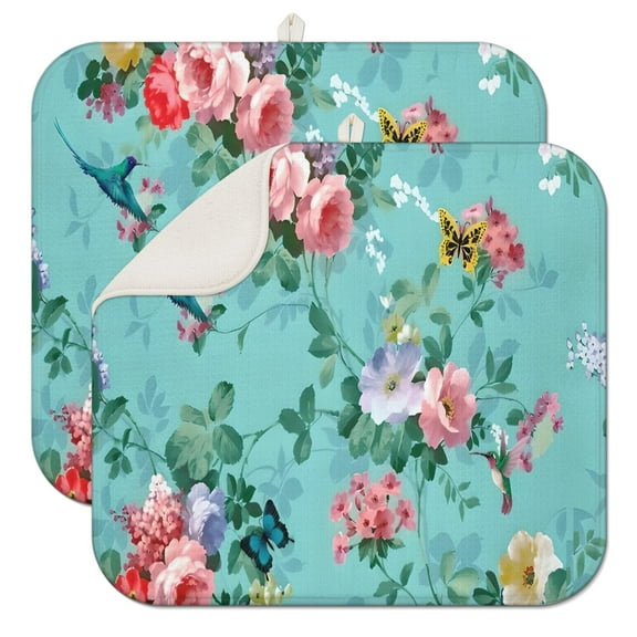 Pioneer Flower Floral Print Pattern Dish Drying Mat for Kitchen 1 Pack, Ultra Absorbent Microfiber Dishes Drainer Mats,16"x18"
