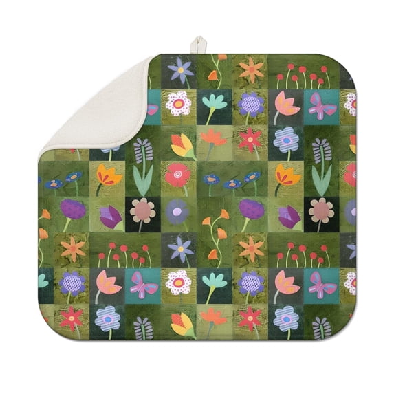 Pioneer Flower Floral Print Pattern Dish Drying Mat for Kitchen 1 Pack, Ultra Absorbent Microfiber Dishes Drainer Mats,16"x18"
