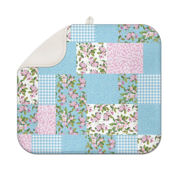 Pioneer Flower Floral Print Pattern Dish Drying Mat for Kitchen 1 Pack, Ultra Absorbent Microfiber Dishes Drainer Mats,16"x18"