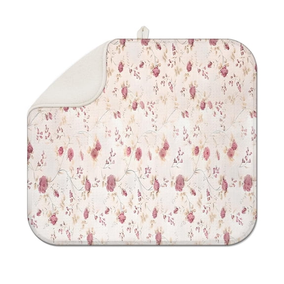 Pioneer Flower Floral Print Pattern Dish Drying Mat for Kitchen 1 Pack, Ultra Absorbent Microfiber Dishes Drainer Mats,16"x18"