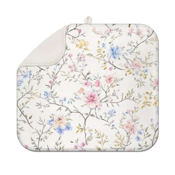 Pioneer Flower Floral Print Pattern Dish Drying Mat for Kitchen 1 Pack, Ultra Absorbent Microfiber Dishes Drainer Mats,16"x18"