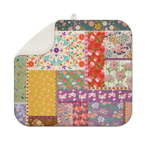 Pioneer Flower Floral Print Pattern Dish Drying Mat for Kitchen 1 Pack, Ultra Absorbent Microfiber Dishes Drainer Mats,16"x18"