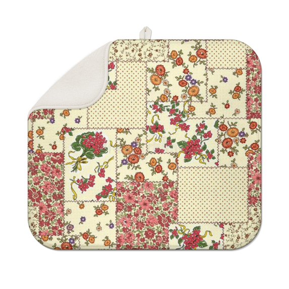 Pioneer Flower Floral Print Pattern Dish Drying Mat for Kitchen 1 Pack, Ultra Absorbent Microfiber Dishes Drainer Mats,16"x18"