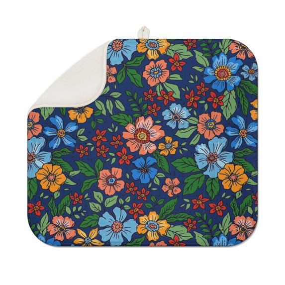 Pioneer Flower Floral Print Pattern Dish Drying Mat for Kitchen 1 Pack, Ultra Absorbent Microfiber Dishes Drainer Mats,16"x18"