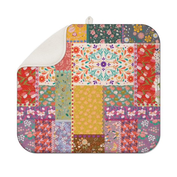 Pioneer Flower Floral Print Pattern Dish Drying Mat for Kitchen 1 Pack, Ultra Absorbent Microfiber Dishes Drainer Mats,16"x18"