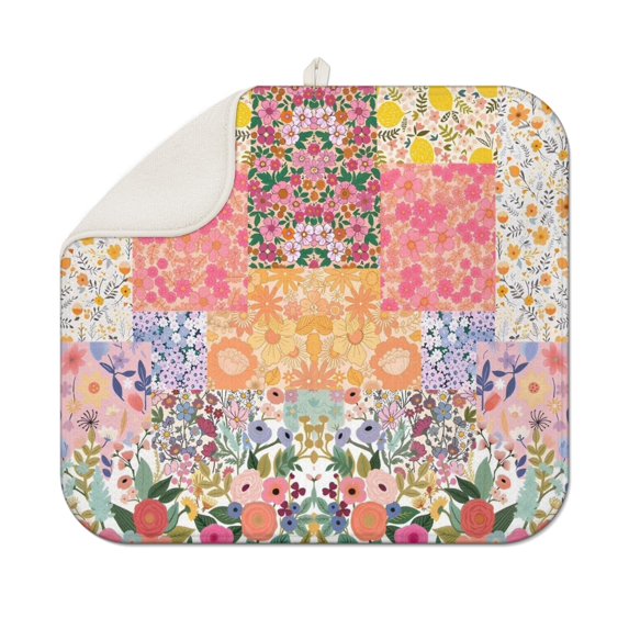 Pioneer Flower Floral Print Pattern Dish Drying Mat for Kitchen 1 Pack, Ultra Absorbent Microfiber Dishes Drainer Mats,16"x18"