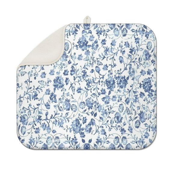 Pioneer Flower Floral Print Pattern Dish Drying Mat for Kitchen 1 Pack, Ultra Absorbent Microfiber Dishes Drainer Mats,16"x18"