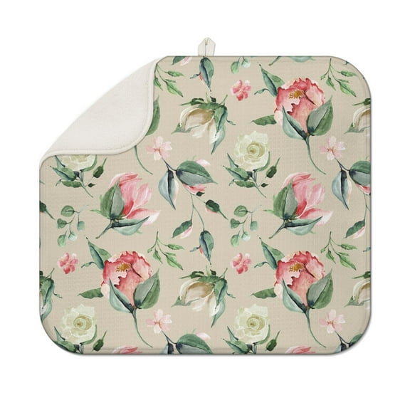 Pioneer Flower Floral Print Pattern Dish Drying Mat for Kitchen 1 Pack, Ultra Absorbent Microfiber Dishes Drainer Mats,16"x18"