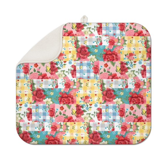 Pioneer Flower Floral Print Pattern Dish Drying Mat for Kitchen 1 Pack, Ultra Absorbent Microfiber Dishes Drainer Mats,16"x18"