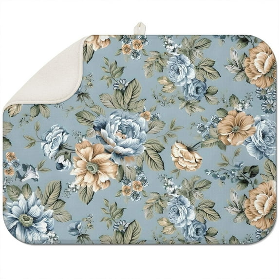 Pioneer Flower Floral Print Pattern Dish Drying Mat for Kitchen 1 Pack, Ultra Absorbent Microfiber Dishes Drainer Mats,18"x24"