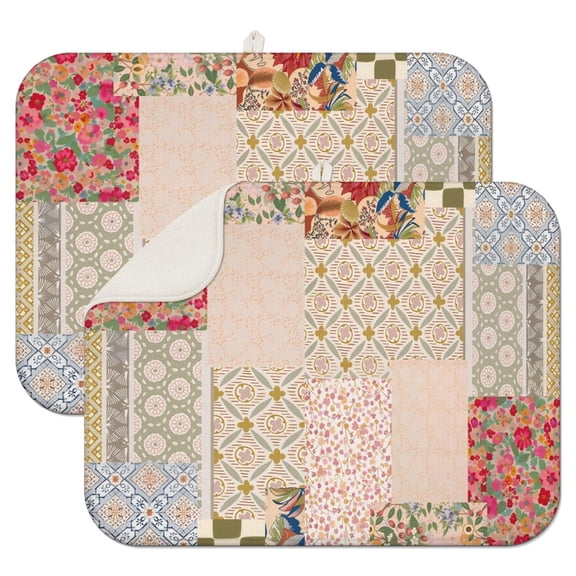 Pioneer Flower Floral Print Pattern Dish Drying Mat for Kitchen 1 Pack, Ultra Absorbent Microfiber Dishes Drainer Mats,18"x24"