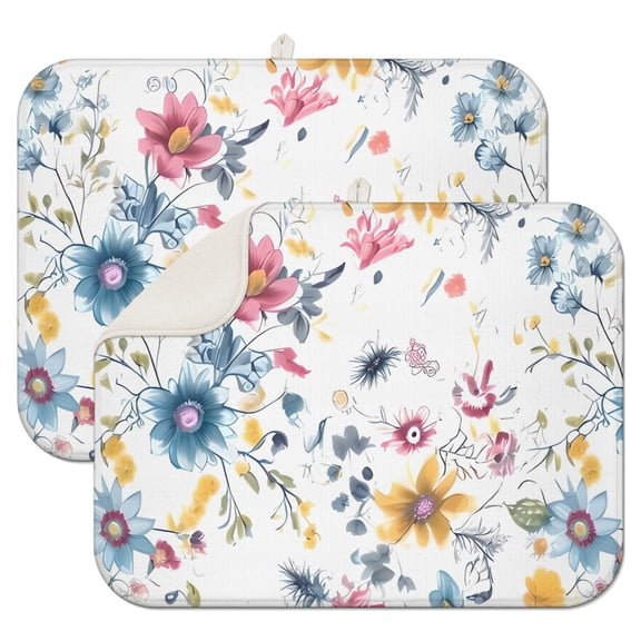 Pioneer Flower Floral Print Pattern Dish Drying Mat for Kitchen 1 Pack, Ultra Absorbent Microfiber Dishes Drainer Mats,18"x24"