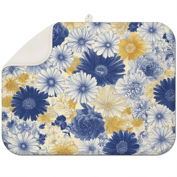 Pioneer Flower Floral Print Pattern Dish Drying Mat for Kitchen 1 Pack, Ultra Absorbent Microfiber Dishes Drainer Mats,18"x24"