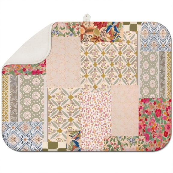 Pioneer Flower Floral Print Pattern Dish Drying Mat for Kitchen 1 Pack, Ultra Absorbent Microfiber Dishes Drainer Mats,18"x24"