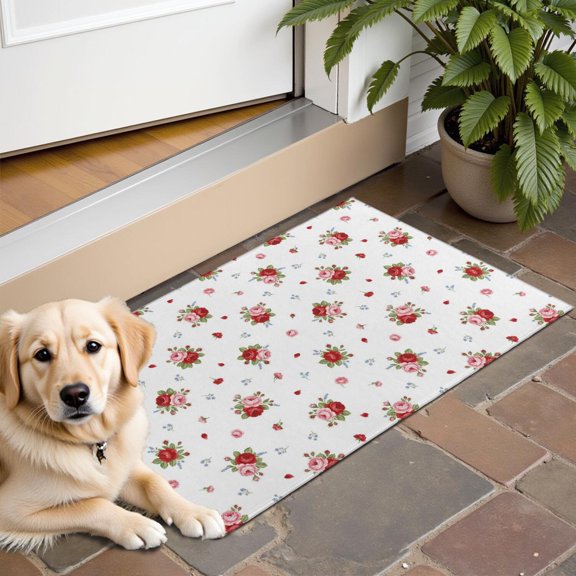 Pioneer Flower Floral Print Pattern Door Mat, Crystal Velvet Kitchen Floor Mat with Non Slip Backing, Thick Sponge Padded Gifts for Family Friends,16"X24"