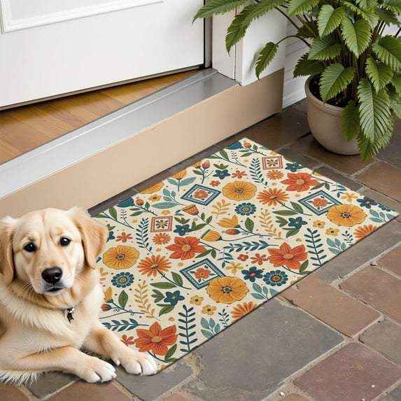 Pioneer Flower Floral Print Pattern Door Rugs,Washable Non Slip Door Mats Indoor,Decorative Door Mats,Entry Mat Indoor for Entrance,Bedroom,Kitchen,Bathroom,16"x24"