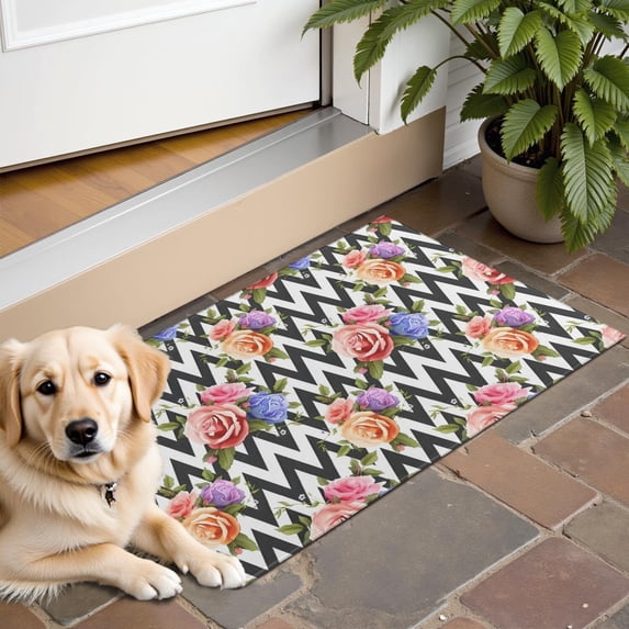 Pioneer Flower Floral Print Pattern Door Rugs,Washable Non Slip Door Mats Indoor,Decorative Door Mats,Entry Mat Indoor for Entrance,Bedroom,Kitchen,Bathroom,16"x24"