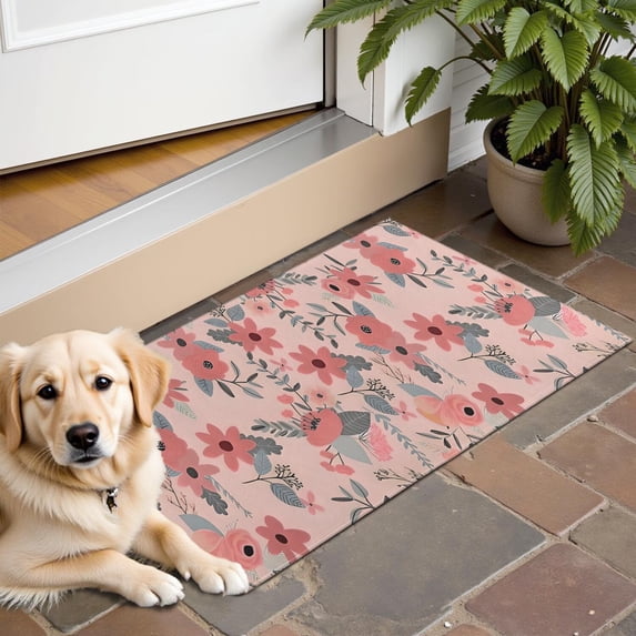 Pioneer Flower Floral Print Pattern Door Rugs,Washable Non Slip Door Mats Indoor,Decorative Door Mats,Entry Mat Indoor for Entrance,Bedroom,Kitchen,Bathroom,16"x24"