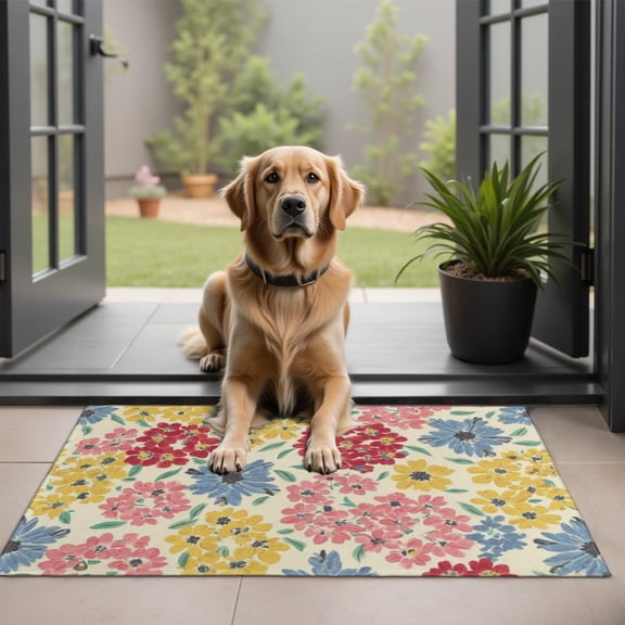 Pioneer Flower Floral Print Pattern Door Rugs,Washable Non Slip Door Mats Indoor,Decorative Door Mats,Entry Mat Indoor for Entrance,Bedroom,Kitchen,Bathroom,20"x32"