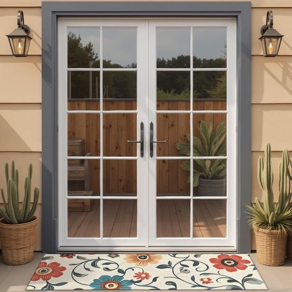 Pioneer Flower Floral Print Pattern Door Rugs,Washable Non Slip Door Mats Indoor,Decorative Door Mats,Entry Mat Indoor for Entrance,Bedroom,Kitchen,Bathroom,16"x47"