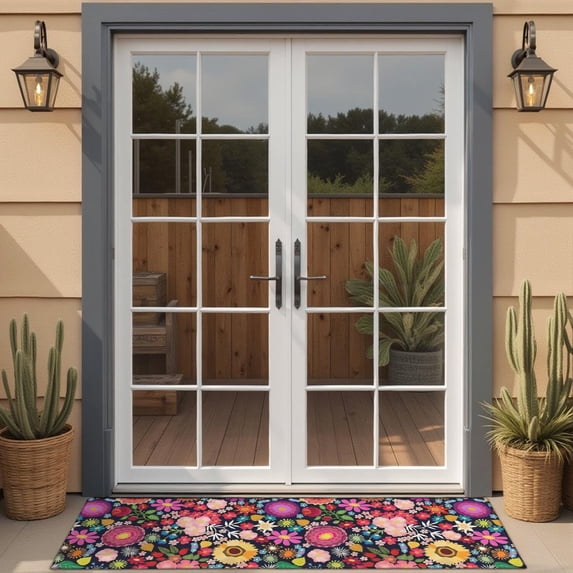 Pioneer Flower Floral Print Pattern Door Rugs,Washable Non Slip Door Mats Indoor,Decorative Door Mats,Entry Mat Indoor for Entrance,Bedroom,Kitchen,Bathroom,16"x47"
