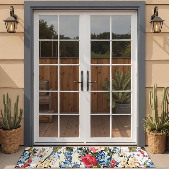 Pioneer Flower Floral Print Pattern Door Rugs,Washable Non Slip Door Mats Indoor,Decorative Door Mats,Entry Mat Indoor for Entrance,Bedroom,Kitchen,Bathroom,16"x47"