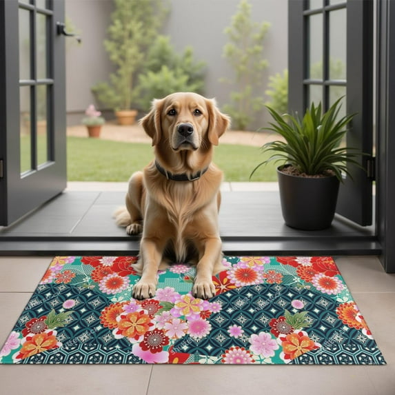 Pioneer Flower Floral Print Pattern Door Rugs,Washable Non Slip Door Mats Indoor,Decorative Door Mats,Entry Mat Indoor for Entrance,Bedroom,Kitchen,Bathroom,20"x32"