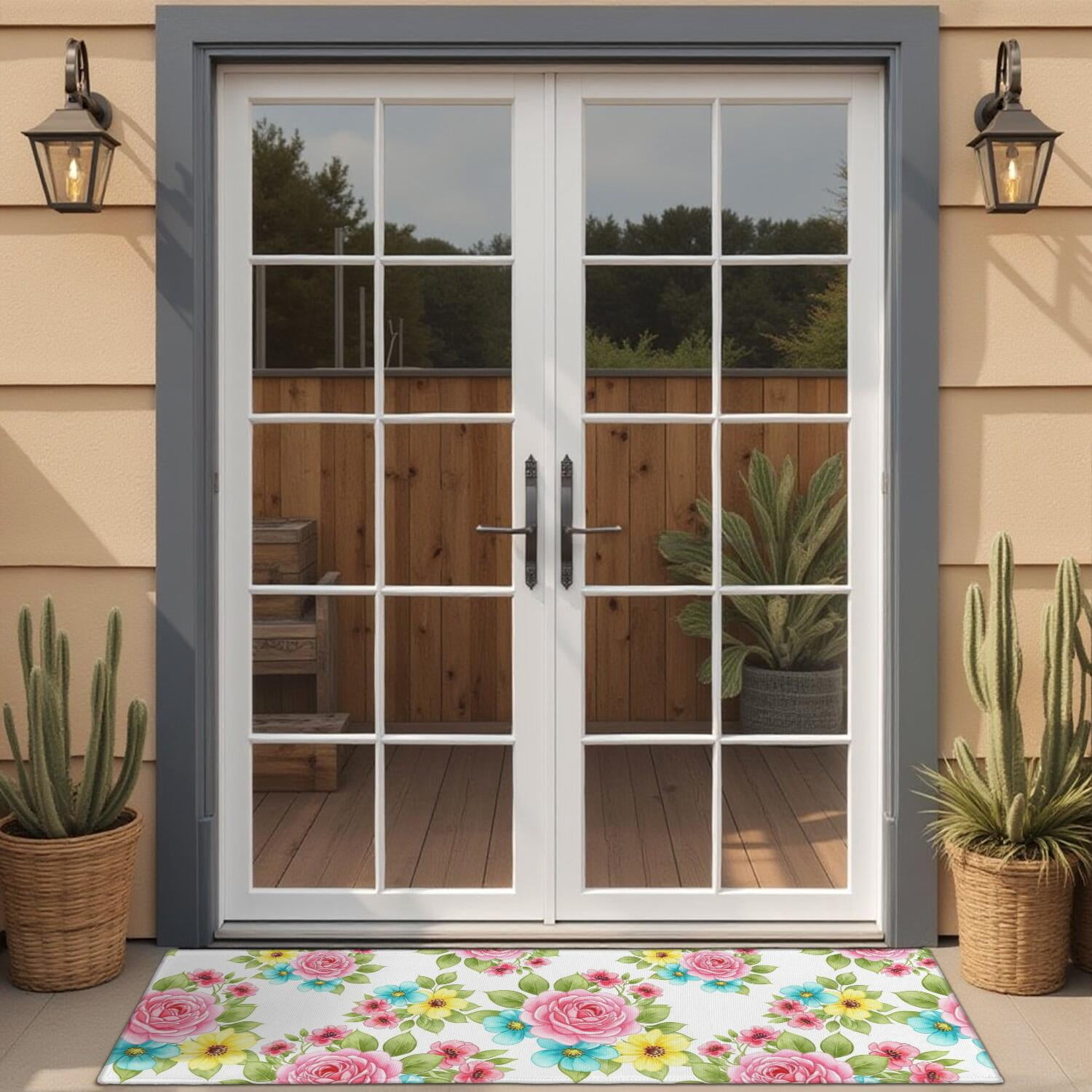 Pioneer Flower Floral Print Pattern Door Rugs,Washable Non Slip Door