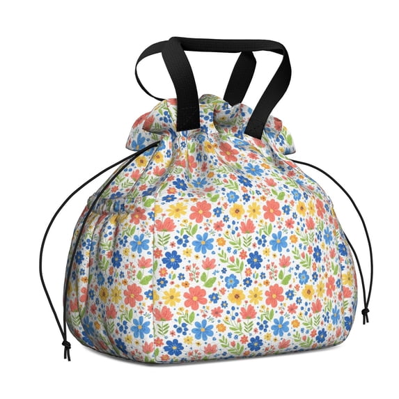 Pioneer Flower Floral Print Pattern Drawstring Lunch Bag Women - Drawstring Lunch Bag Insulated for Work Office - Stain-Resistant Large Lunchbags for Women with Multi-Pockets