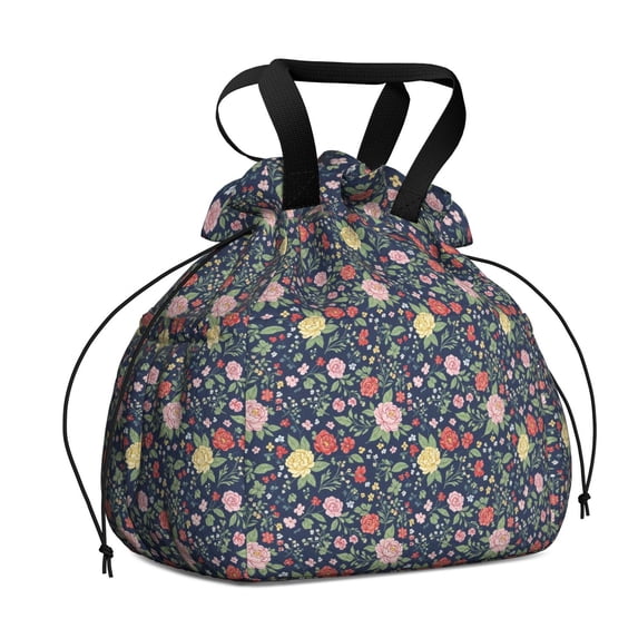 Pioneer Flower Floral Print Pattern Drawstring Lunch Bag Women - Drawstring Lunch Bag Insulated for Work Office - Stain-Resistant Large Lunchbags for Women with Multi-Pockets