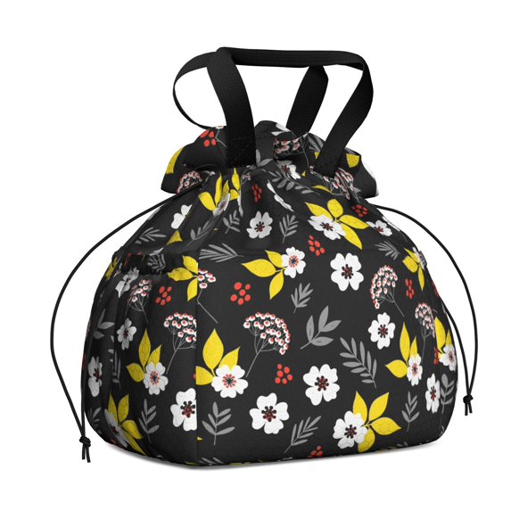 Pioneer Flower Floral Print Pattern Drawstring Lunch Bag Women - Drawstring Lunch Bag Insulated for Work Office - Stain-Resistant Large Lunchbags for Women with Multi-Pockets
