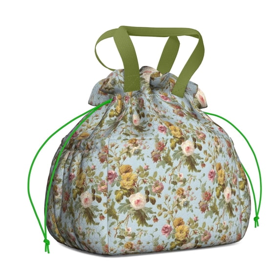 Pioneer Flower Floral Print Pattern Drawstring Lunch Bag Women - Drawstring Lunch Bag Insulated for Work Office - Stain-Resistant Large Lunchbags for Women with Multi-Pockets