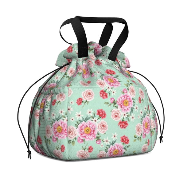 Pioneer Flower Floral Print Pattern Drawstring Lunch Bag Women - Drawstring Lunch Bag Insulated for Work Office - Stain-Resistant Large Lunchbags for Women with Multi-Pockets