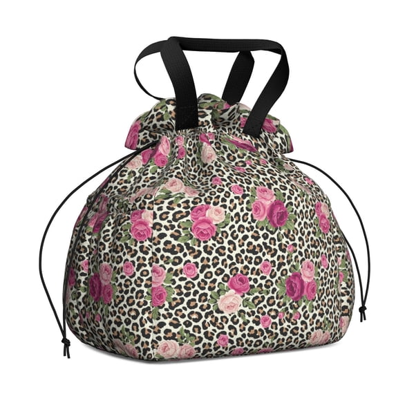 Pioneer Flower Floral Print Pattern Drawstring Lunch Bag Women - Drawstring Lunch Bag Insulated for Work Office - Stain-Resistant Large Lunchbags for Women with Multi-Pockets