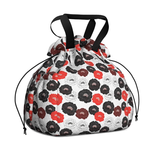 Pioneer Flower Floral Print Pattern Drawstring Lunch Bag Women - Drawstring Lunch Bag Insulated for Work Office - Stain-Resistant Large Lunchbags for Women with Multi-Pockets