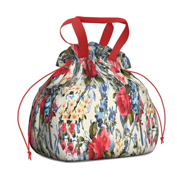 Pioneer Flower Floral Print Pattern Drawstring Lunch Bag Women - Drawstring Lunch Bag Insulated for Work Office - Stain-Resistant Large Lunchbags for Women with Multi-Pockets